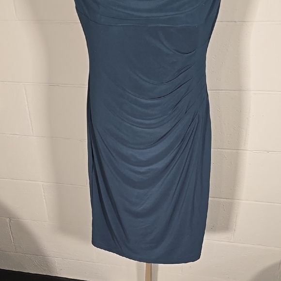 Elegant Blue Draped Dress - Picture 3 of 7